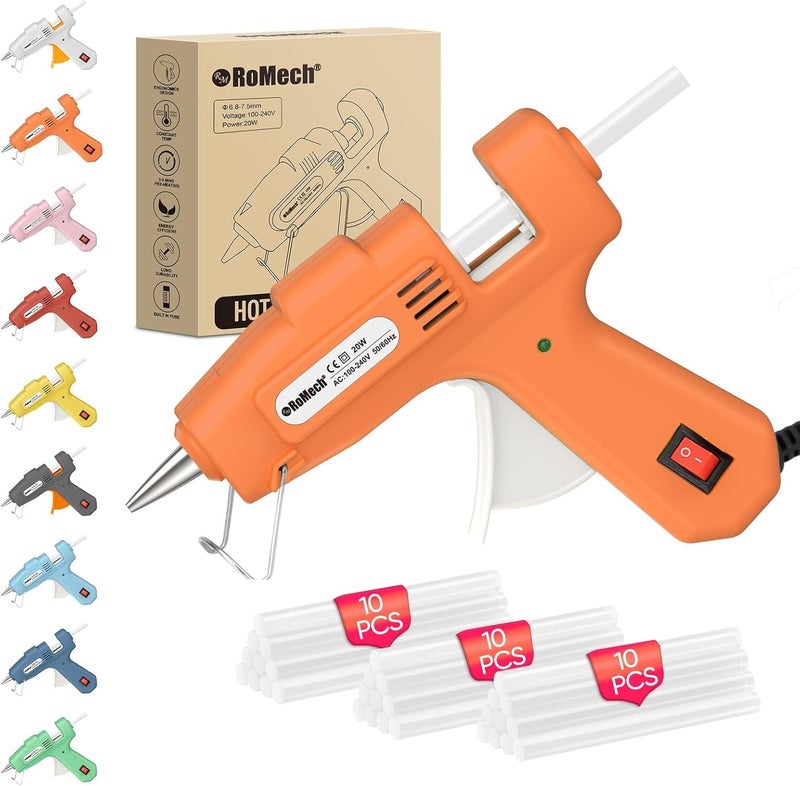 ROMECH 20W Mini Hot Glue Gun with 30 Glue Sticks Set, Fast Preheating Hot Glue Gun Kit Heavy Duty Gluegun for Craft, DIY, Repairs (Orange) - Image 1